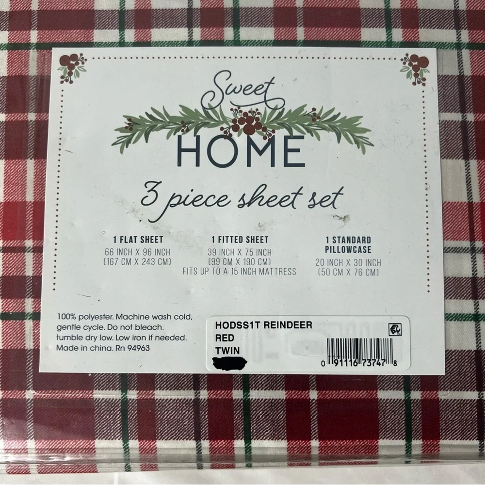 Sweet Home 3 Piece Soft Microfiber Red, Green & White Twin Sheet Set